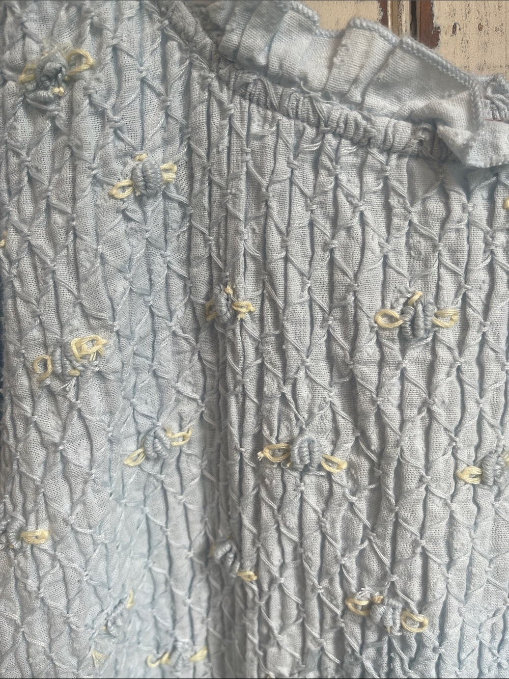 Light Blue Smocked Puff Sleeve Top with Floral Details - Picture 3 of 11